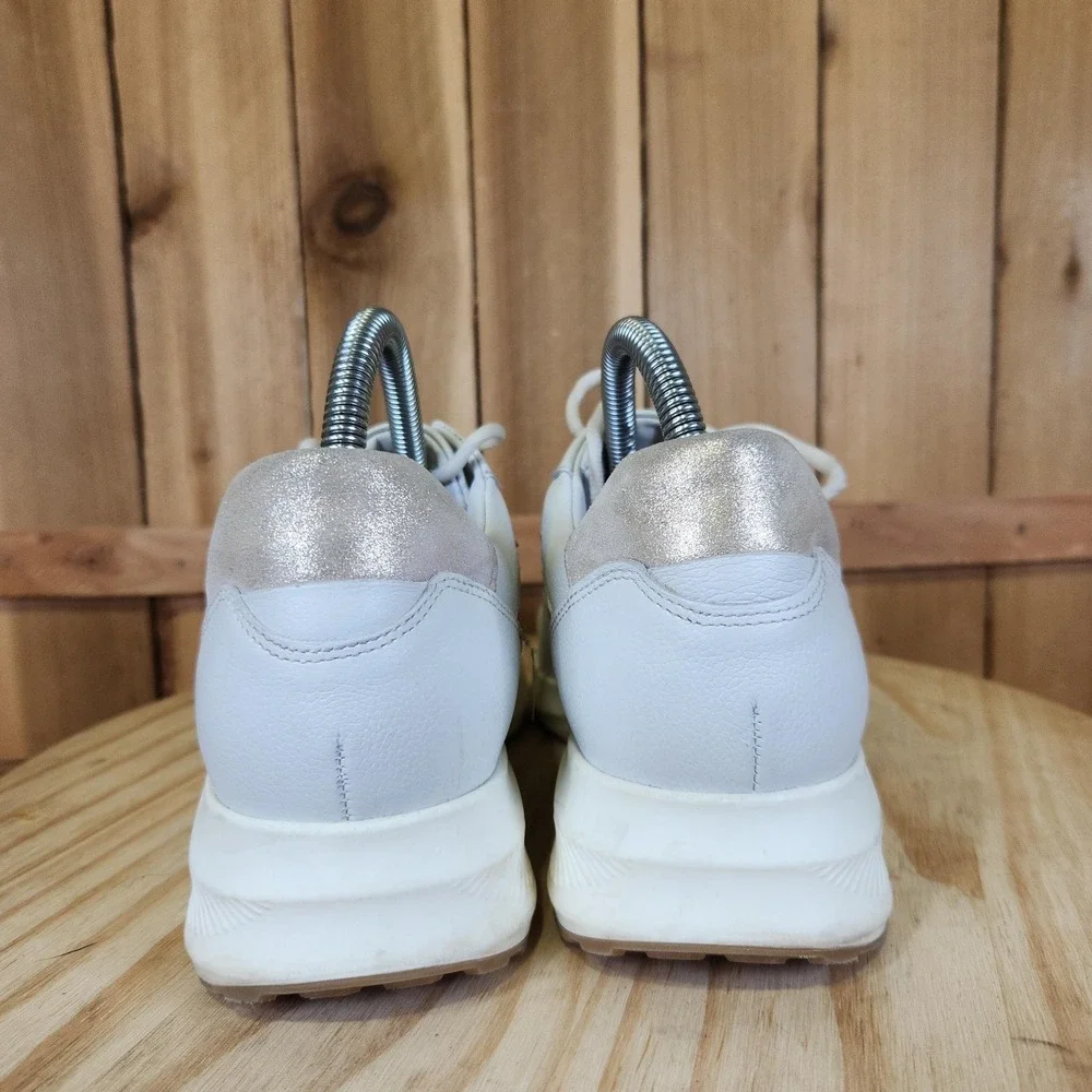 Mephisto‎ Karin Shoes Womens 9 40 White Gold Leather Comfort Walking Sneakers